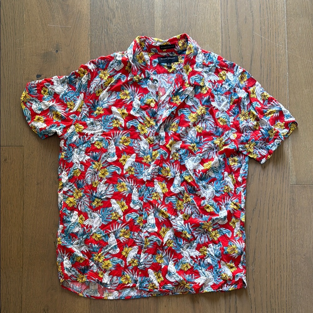 Banana Republic Red and Yellow Casual Button Down Shirt